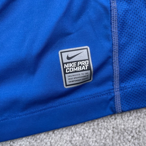 Nike Pro Combat Shirt Mens XL Blue Fitted Short Sleeve Performance Dri Fit - Picture 4 of 13